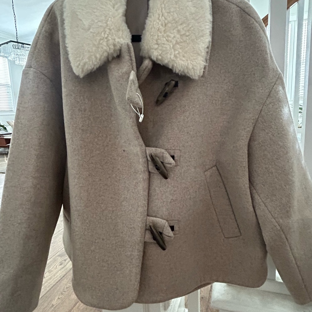 Women's Tan Wool Toggle Coat